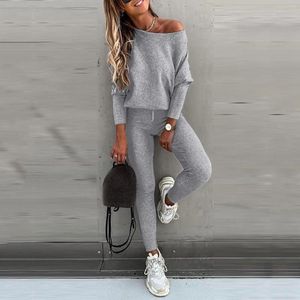 Kvinnors tvåstycksbyxor 2024 Höst stickad pyjama Set Women Homewear PJS Winter Lounge Wear Ladies Loungewear Home Suit