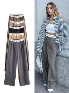 Женские брюки Zbza боковой карман сплайсин, сплайсинга с прямой осень и зимняя винтажная мода Y2K Fashion Lose Low Thist