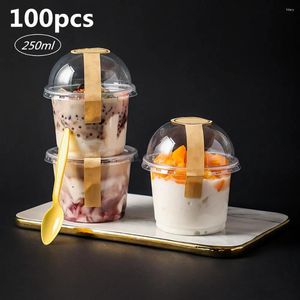 Disposable Cups Straws 100pcs Pudding Cup Plastic Round Dessert Wedding Party Ice Cream Jelly Bowl Cake Case Container