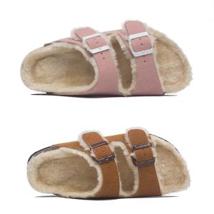 Sweatshirts 44 45 Big Size Wool Fur Cork Slippers Women Double Band Long Plush Winter Slides Furry Outdoor Footwear Flip Flops Women