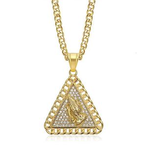 Hip Hop Iced Out Necklace Male Gold Color Stainless Steel Cuban Chain Pendant For Men Hiphop Jewelry Gift 240311