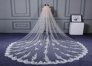 In Stock 4M Long Veil Designer Lace Appliqued Cathedral Length Appliqued Ivory Wedding Veil Bride Veils Bridal Hair With Comb1592293