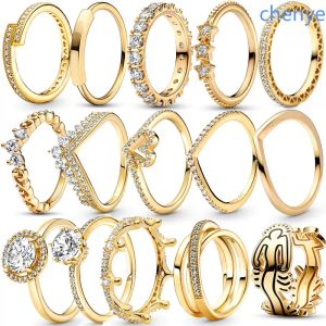 2024 I nuovi ultimi 925 Silver Women Fit Ring Anelli Crown Fashion Crown Fashion Gold Zircone Sparkling Princess Wishbone