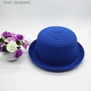 Wide Brim Hats Bucket Hats Parent-child Adult/Child Straw Knit Woven Curled Dome Sun Cap Men Women Summer Beach Travel Sunscreen Bowler Hat U29 Y240409