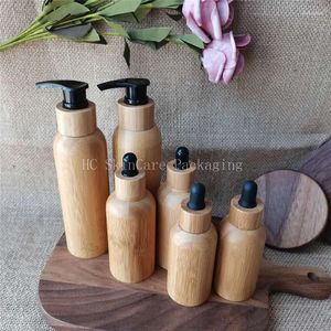 Storage Bottles 50pcs/lot Luxury Skincare Cosmetic Packaging Empty 120ml Serum Wooden Face Cream Bamboo Shampoo Bottle Lotion Pump With