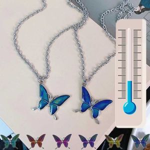 Pendant Necklaces Creative Emotional Necklace Changes Emotional Temperature Control Butterfly Pendant Stainless Steel Chain JewelryQ