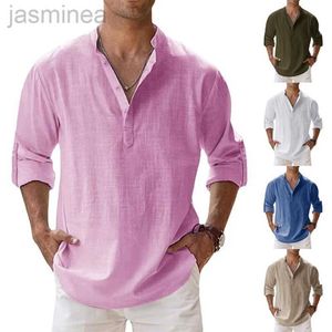 Erkekler Sıradan Gömlekler 2023 Yeni Erkek Keten Uzun Kollu Nefes Alabilir Gömlek Düz Renk Sıradan Temel Pamuk Keten Gömlek Tops S-5XL 2449