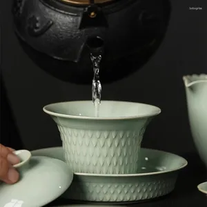 Xícaras picadas de dragão criativo escamas de música porcelana gaiwan para chá chinês ters lid teaware cerimônia conjunto tigelas verdes claras Chawan