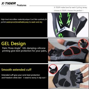 X-Tiger Bisiklet Eldivenleri 3D Jel Pad Yarım Parmak Eldiven Motosiklet Bisiklet Eldivenleri Yansıtıcı Yaz Sporları Şok geçirmez Bisiklet Eldivenleri