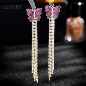 Dangle Earrings Luxury S925 Silver High Carbon Diamond Post Butterfly Tassel For Women Sparkling Wedding Party Fine Jewelry
