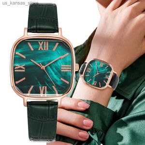 Wristwatches Luxury Ladies Brand es Fashion Square Emerald Green Rome Design Women Quartz Leather Strap Bracelets Female Clock240409