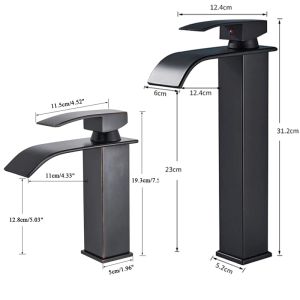 Shinesia Matte Black Basin Faucet Montowany pojedyncza dźwignia łazienka dźwig dźwig wodospad mosiężna łazienka kran gorąca zimna woda Mikser kran