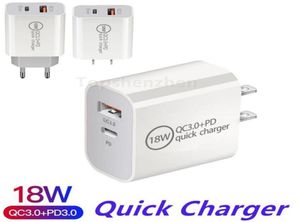 Двойное порты USB Charger 18W Quick Charger PD 30 Type C Адаптер для домашней стены для iPhone 11 12 Pro XS 8 Samsung5664788