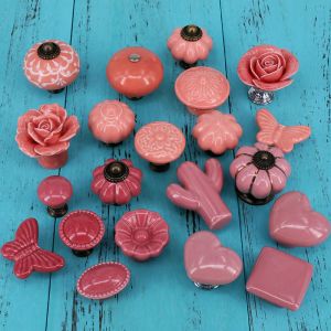 1PCS Ceramic Cabinet Knob Kitchen Cupboard door Furniture Drawer Handles Pulls Pink Heart flower pumpkin butterfly Shape knobs