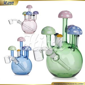 Unique Mushroom Dab Rig Bong 6.7 Inches Colorful Hand Blown Oil Rig 420 Glass Smoking Water Pipe with 14mm Quartz Banger Green Pink Black