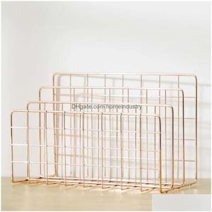 Storage Holders & Racks Rose Gold Book Stand Office Table Metal Spaper Shelf Rack Bookstore Magazine Organizer Holder Wrought Iron Boo Dhfac