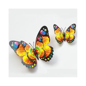 Kühlschrankmagnete 12 cm helle Zwei-Pair-Flügel Butterfly Simation Brosche Home Decor 100pcs/Los Drop Lieferung Garten Dhwu3