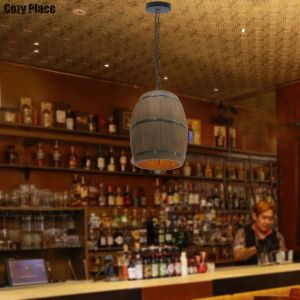 Rustik lampa vintage ljuskrona trähänge ljus vin fat hängande lampa heminredning för vardagsrum bar café belysning e26