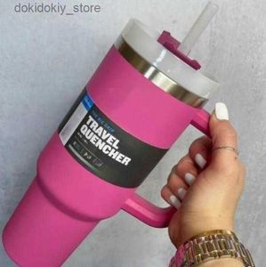 Canecas 40 oz de copo de copos rosa com alça de maça