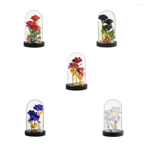 Decorative Flowers Artificial LED Glass Cover Rose Dome Foil Figurine Christmas Red