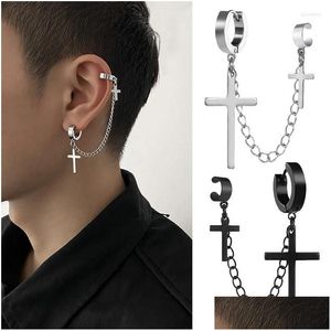 Hoop & Huggie Earrings 1Pc Punk Hip Hop Big Cross Tassel For Women Men Vintage Gothic Metal Chain Ear Clip Jewelry W10 Drop Delivery Dhwz8