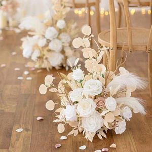 Flores decorativas caem grátis em pé de pé artificial arranjo de flores de casamento corredor de cadeira de decoração igreja de recepção