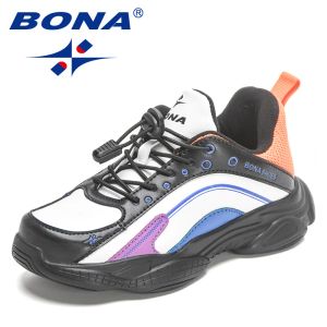 Кроссовки Bona 2022 Новые дизайнеры повседневные прогулочные кроссовки Детские кроссовки для мальчиков для мальчиков дышащие спортивные туфли для девочек для девочек