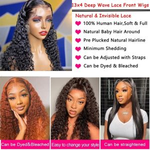 Deep Wave Curly Wigs 13x4 HD кружевные фронтальные парики для волос в продаже 30 32 -дюймовый бразильский Реми 200% Курши