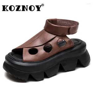 Sandały Koznoy 6,5 cm kobiety Mokasyny platforma klinowa Rome Mary Jane British Hook Peep Toe Oryginalne skórzane buty letnie