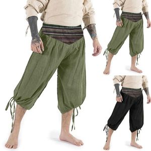 Herrbyxor herr mode casual tryckt fick elastisk midjeband byxor medeltida viking pirat dräkt män gotisk steampunk corsair