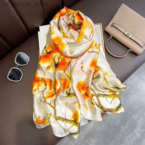 Lenços novos verão feminino de seda lenço de seda praia hijab xales e envoltórios 2023 marca de luxo impressão de óleo feminino feminino echarpe designer bandana240409
