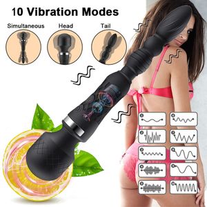 Double Head Motors AV Vibratorer Wand Vaginal Massager Anal Butt G-Spot Stimulator Sexiga Machine Toys For Woman Female Masturbator