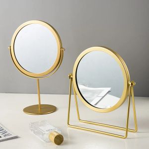 Espelho de maquiagem de maquiagem de metal dourado nórdico Luxo espelho de molho retrô de luxo quarto espelho quadrado espelho redondo de espelho de dormitório