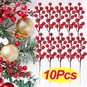 Flores decorativas Simulação de Xmas Berry Hastes 14 cabeças Berries vermelhas Braço Fruta Artificial Fruit Cherry Plant for Chriatmas Tree Party