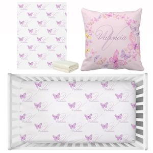 Lvyziho fofo roxo butterfly letra bebê menina nome personalizado conjunto de roupas de cama para criança conjunto de roupas de cama para chá de bebê 240408