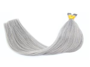 Silk Straight Brasilian Hair Grey Color Stick I tips Hårförlängningar 100 Remy HumanHair7131710