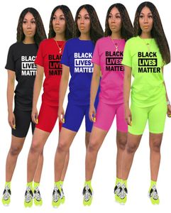 Moda Women Shorts Tracksuit Black Lives Matéria Carta de duas peças Conjunto de mangas curtas Tirrina de camiseta de camiseta de shorts Roupfits Summer Sports2531578