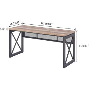 Bon Augure Industrial Home Office Desks、Rustic Wood Computer Desk、Farmhouse Sturdy Metal Writed Desk（60インチ、ヴィンテージオーク）