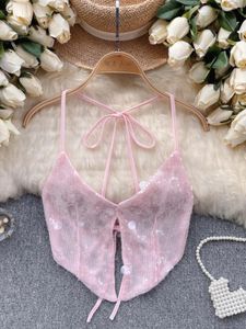 Tank da donna French Chic Summer Tops for Women Seques Halter Neck Strana senza schienale Female Top Streetwear Streetwear Pink Camionship