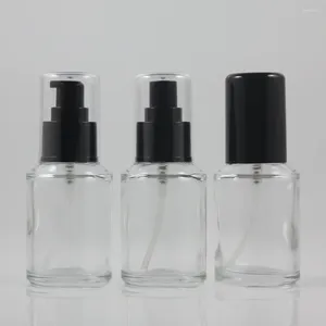 Storage Bottles Wholesale 60ml Clear Glass Lotion Bottle With Black Plastic Pump And Lid