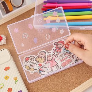 Transparent Desktop Stationery Organizer Pencil Box Pen Holder Washi Tape Stickers Box Table Desk Accessories School Supplies