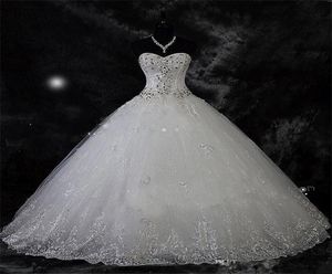 Sparkling Beading Crystal Ball Gown Wedding Dresses Lace Rhinestone Plus Size Robe De Mariage Bridal Vestido De Novia2936257