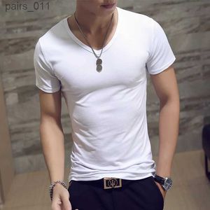 メンズカジュアルシャツメンズホワイトTシャツvネックTシャツ基本プレーンウィーブ短い袖のトップレディースカジュアルサマーミルクシルク3xl 4xlデザインブラックYQ240409