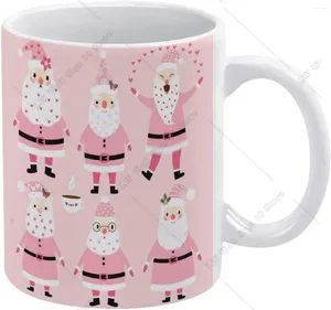Mugs Funny Santa Claus Coffee Mug Pink Christmas Ceramic Drinking Cup With Handle White 11oz For Home DIY Gift