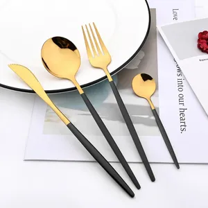 Dinnerware Sets Black Gold 4Pcs Cutlery Set Stainless Steel Mirror Western Kitchen Supplies Knife Fork Spoon Home Tableware