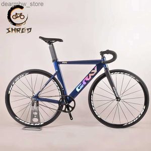 Bisiklet Gri 700c Sabit Dişli Bisiklet 48/52/56cm Fixie Sing Hız Yarışı Yolu Bisiklet Alüminyum Çerçeve Karbon Çatal 48T Crankset V Fren L48