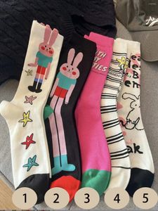 Women Socks 5 Double Dopamine Women's Winter Ins Korean version av Cartoon Girl Feeling Mid-tube Wind Early Spri