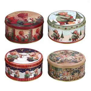 Storage Bottles 4 Pcs Christmas Tinplate Jar Candy Biscuit Cases Adorable Boxes(Mixed Style) Cookie