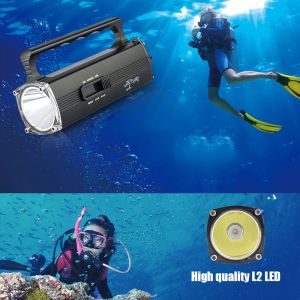 Professionell dykningsljus IPX8 laddningsbar L2 LED -sökljus Super Bright Waterproof ficklampa 100 meter under vattenlyktan