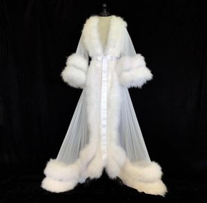 White Double Deluxe Mulheres Robe Purra Bathrobe Robe de Bathwear Robe Marabou Vestido de Varramento Festa dos Presentes de Brides Drama WRAPS3098368